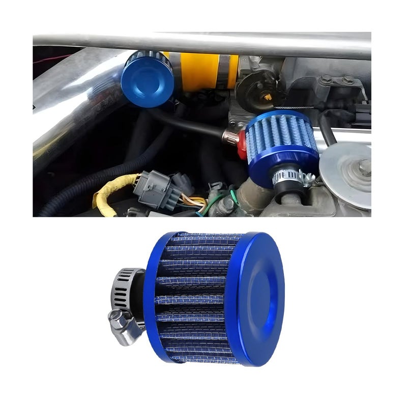 BESULEN Air Intake Filter Breather  0.47 inch Universal Cold Air Filter  12mm Car Turbo Vent Air Intake Filter Cleaner  Crankcase Breather Compatible with Car and Motorcycle Engine Parts (Blue) - Image 1